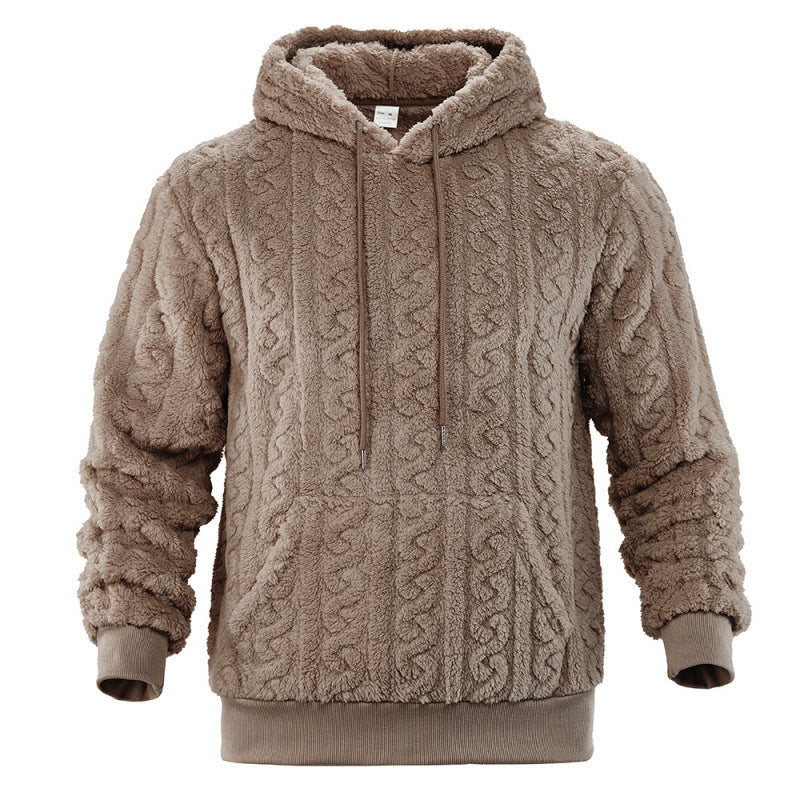Unisex Kuscheliger Teddy-Hoodie mit Zopfstrick-Optik und Kängurutasche Nord Taschen