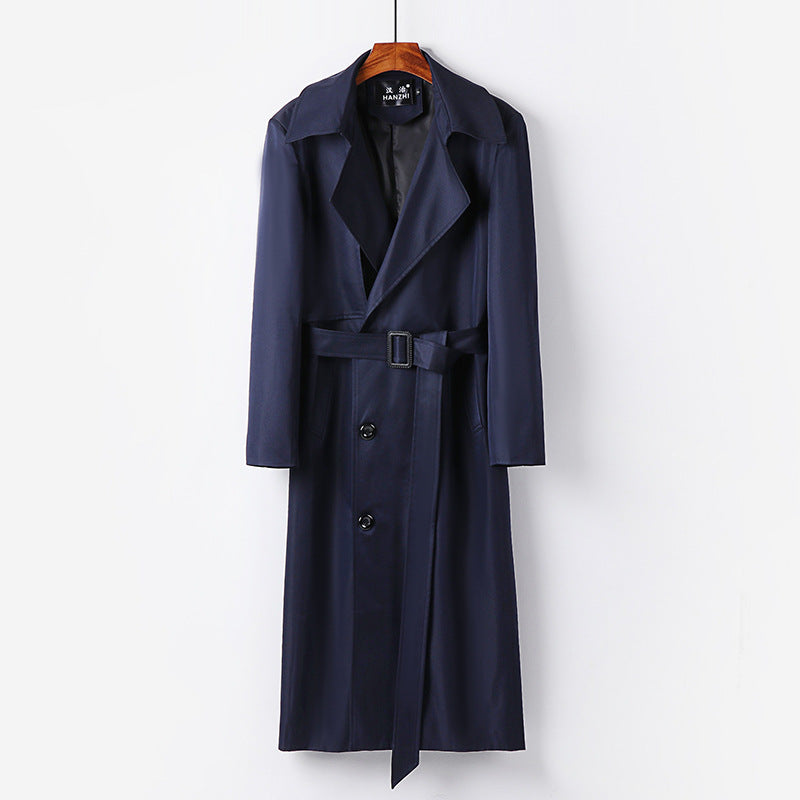 Herren Wasserabweisender Langtrenchcoat mit Taillengürtel und markantem Schalkragen Nord Taschen