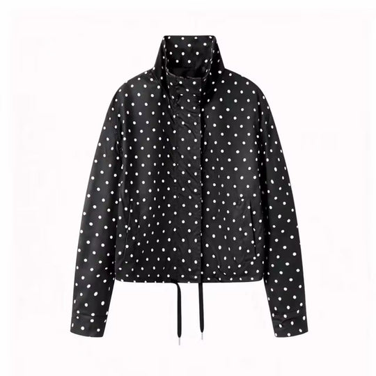 Damen Kurze gepunktete Regenjacke mit Stehkragen und Kordelzug Nord Taschen