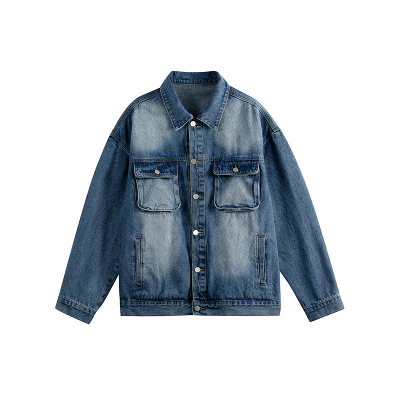 Herren Oversize-Jeansjacke mit Used-Waschung, aufgesetzten Brusttaschen und Knopfverschluss Nord Taschen