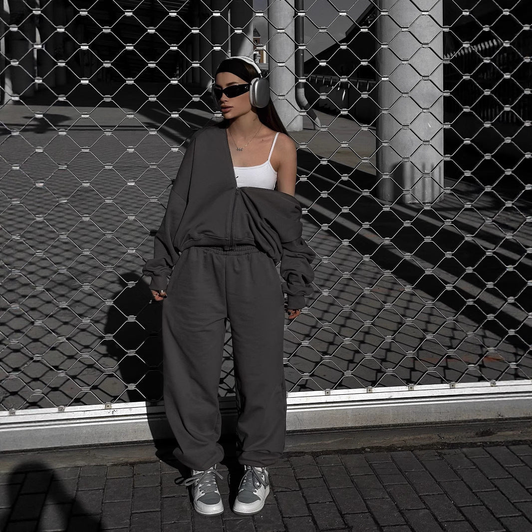 Damen Zip-Hoodie und Relax-Fit Jogginghose aus French-Terry mit elastischem Bund und Kängurutaschen Nord Taschen