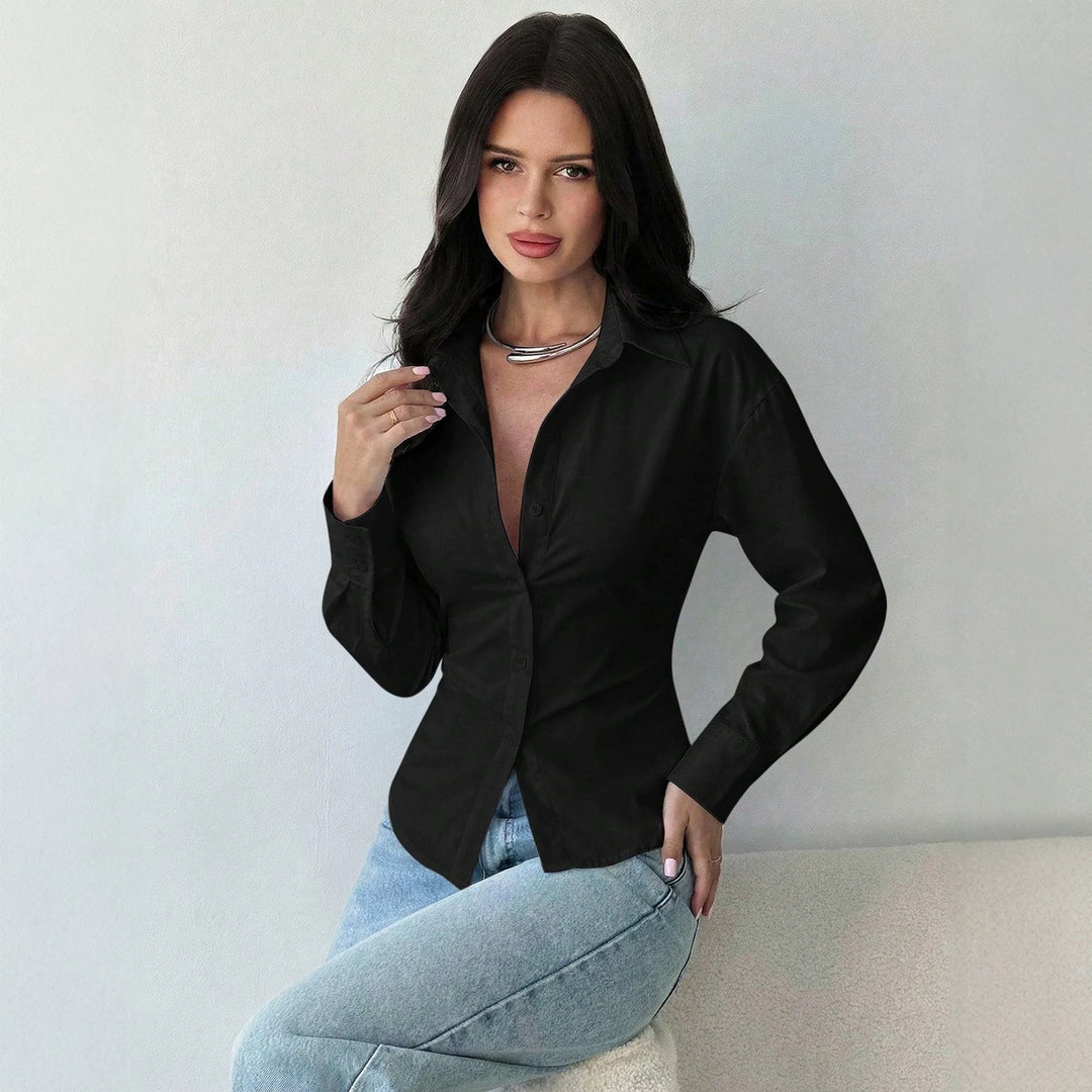 Damen Taillierte Streifen‑Hemdbluse mit Reverskragen und figurformender Taille Nord Taschen