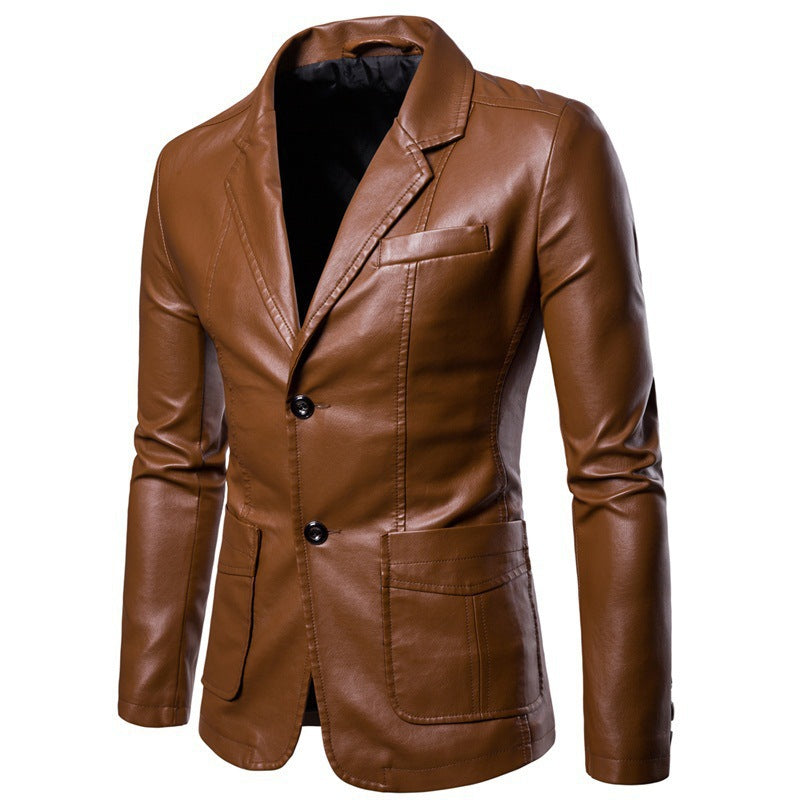 Herren Elegantes Slim-Fit Kunstleder-Sakko mit Reverskragen, Zwei-Knopf-Leiste & Pattentaschen Nord Taschen