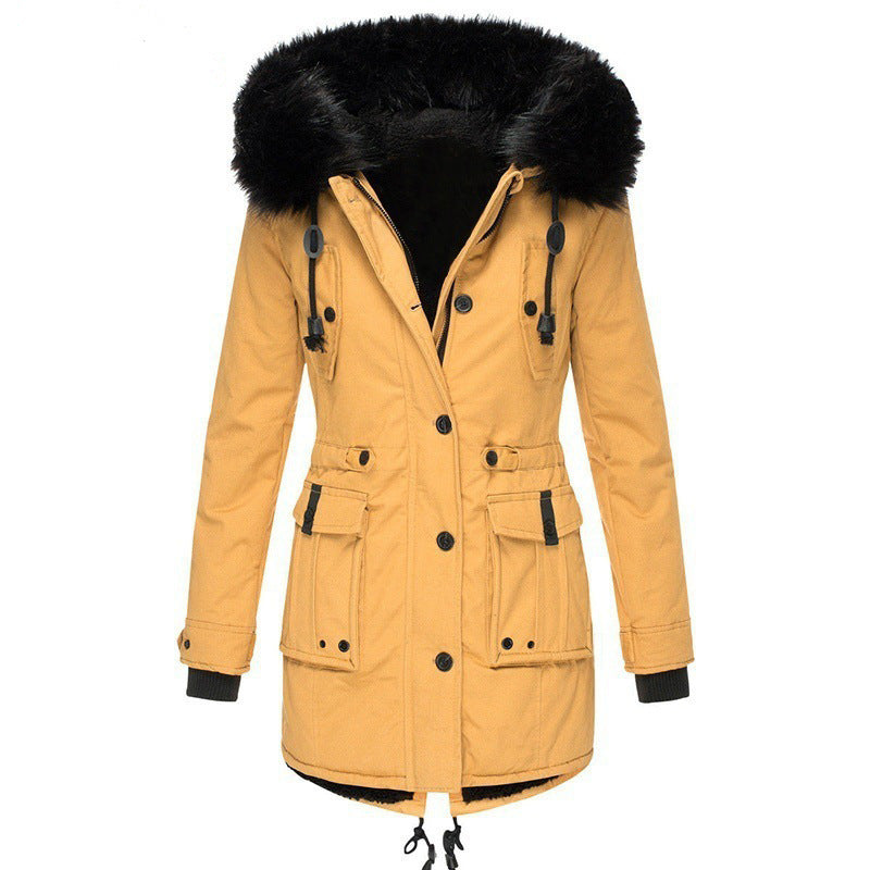 Damen Gefütterter Parka mit abnehmbarer Kunstfellkapuze, taillierter Silhouette und Utility‑Taschen Nord Taschen