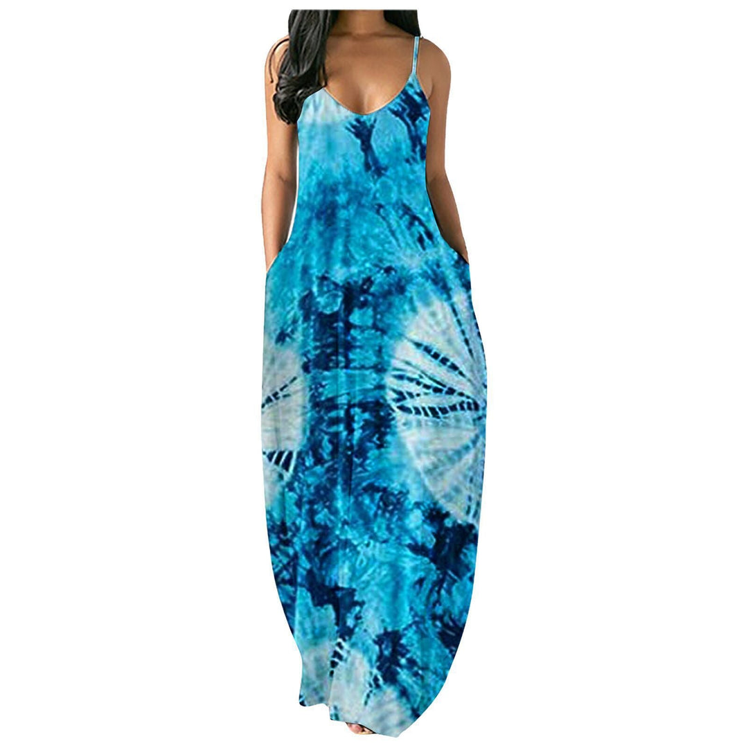 Damen Bohemian Batik-Maxikleid mit Taschen Nord Taschen
