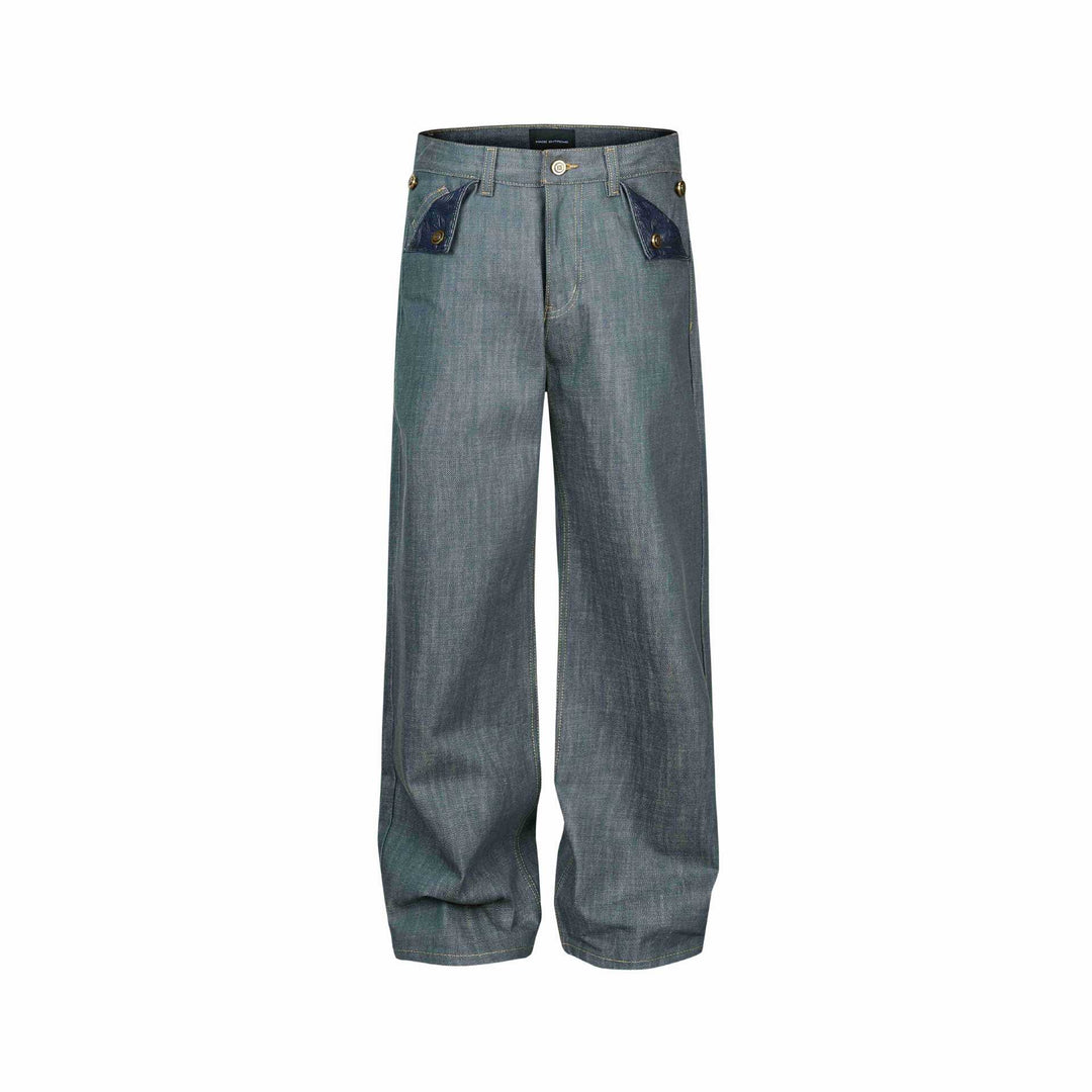 Damen Weite High‑Waist Jeanshose mit dekorativen Umschlagtaschen Nord Taschen