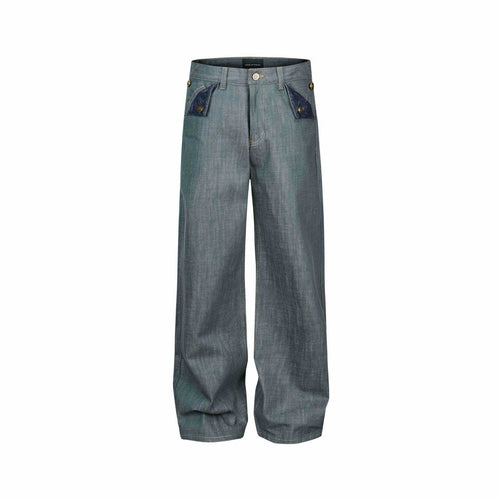 Damen Weite High‑Waist Jeanshose mit dekorativen Umschlagtaschen Nord Taschen