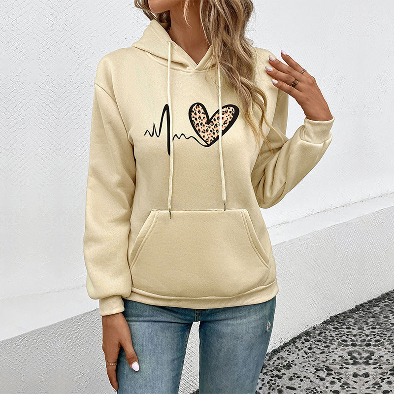 Damen Kapuzensweatshirt mit Leoparden‑Herz‑Print und Kängurutasche Nord Taschen