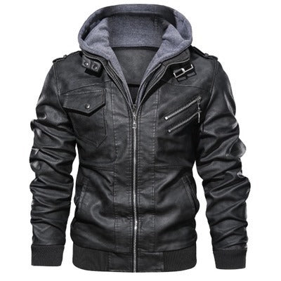 Herren stylische Kunstlederjacke mit Kapuze Nord Taschen
