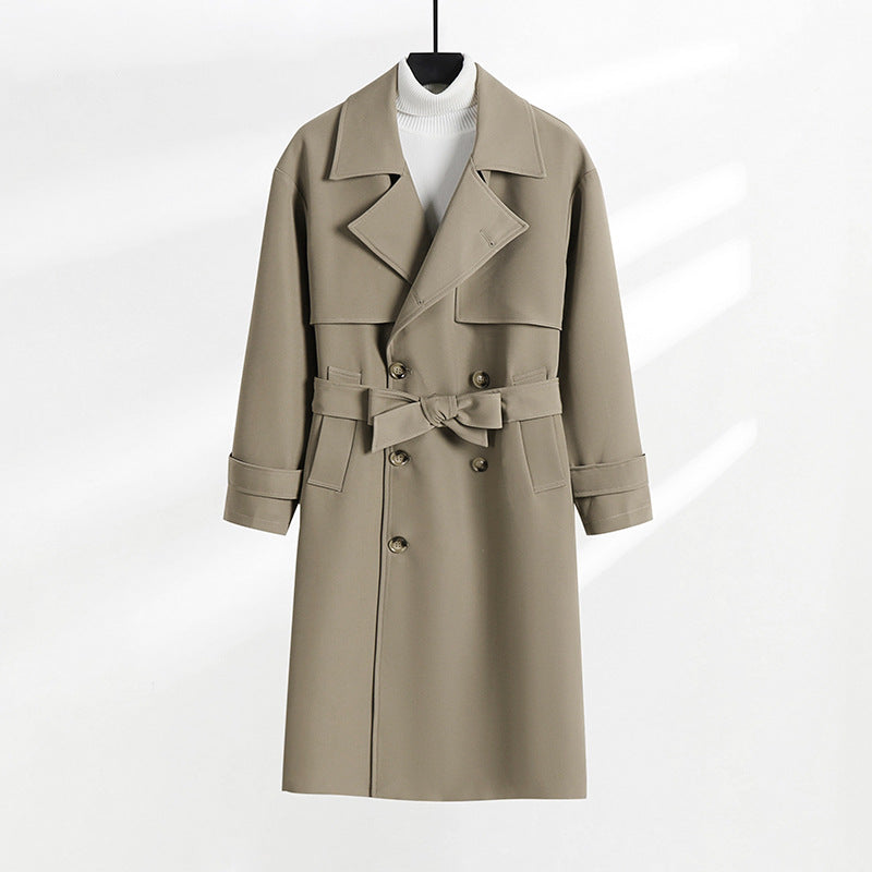 Damen taillierter Doppelreiher-Trenchcoat mit Bindegürtel und Schalkragen Nord Taschen