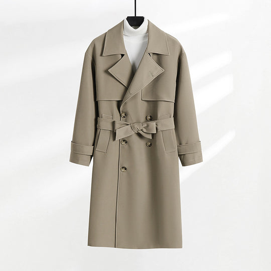 Damen taillierter Doppelreiher-Trenchcoat mit Bindegürtel und Schalkragen Nord Taschen