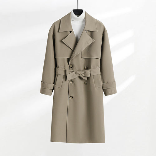 Damen taillierter Doppelreiher-Trenchcoat mit Bindegürtel und Schalkragen Nord Taschen