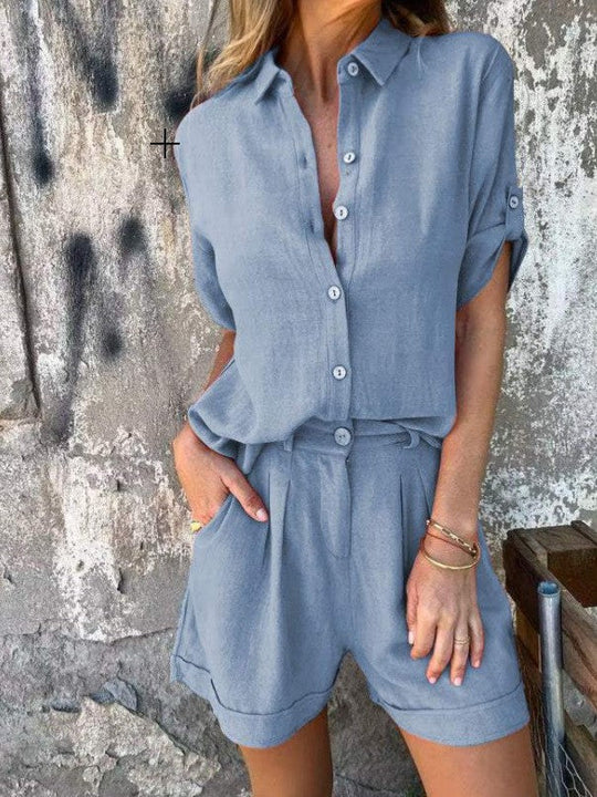 Damen Elegantes Kurzarm-Jumpsuit aus atmungsaktivem Stoff mit praktischen Taschen Nord Taschen