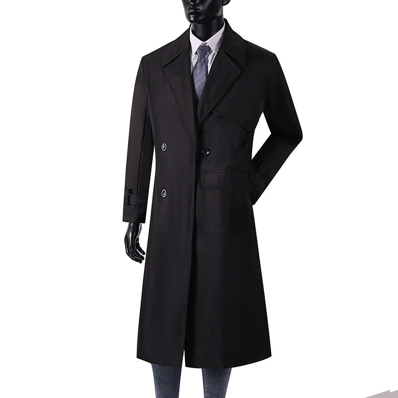 Herren Langmantel im Trenchcoat-Stil mit Sturmklappe, asymmetrischen Taschen und klassischem Revers Nord Taschen