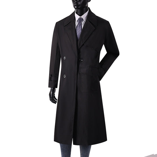 Herren Langmantel im Trenchcoat-Stil mit Sturmklappe, asymmetrischen Taschen und klassischem Revers Nord Taschen