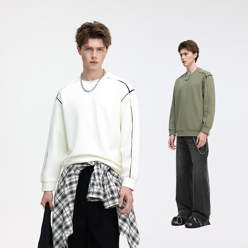 Herren Oversize Rippstruktur-Langarmshirt mit Kontrastnähten Nord Taschen