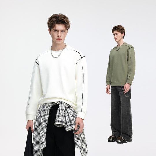 Herren Oversize Rippstruktur-Langarmshirt mit Kontrastnähten Nord Taschen