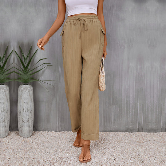 Damen Lässige Sommerhose mit Gummizug und Seitentaschen Nord Taschen