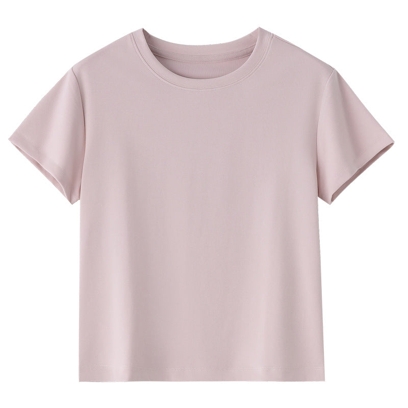 Damen Kurzgeschnittenes Boxy-T-Shirt aus weichem Baumwollstretch mit Rundhalsausschnitt Nord Taschen