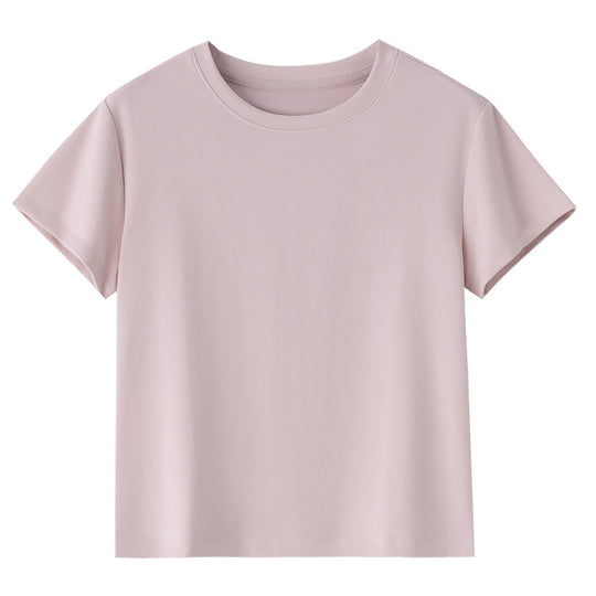 Damen Kurzgeschnittenes Boxy-T-Shirt aus weichem Baumwollstretch mit Rundhalsausschnitt Nord Taschen