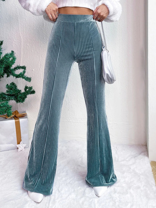 Damen Hochtaillierte Samt‑Cordhose mit Plissee‑Optik und weitem Bein Nord Taschen