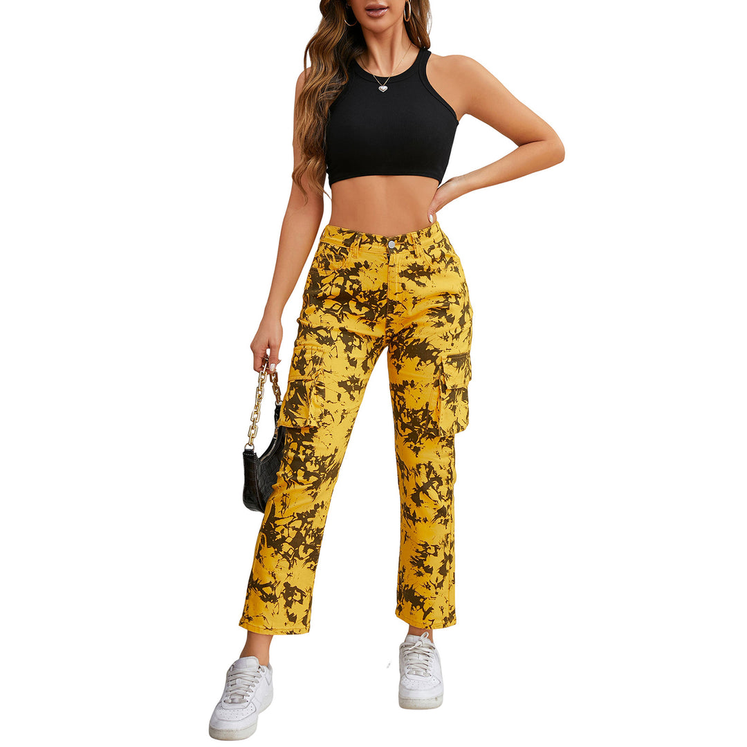 Damen Cargo-Hose mit Tie-Dye-Muster, hoher Bund und aufgesetzten Taschen Nord Taschen