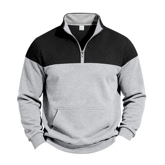 Herren Stehkragen-Sweatshirt mit Halbzip, gesteppter Schulterpasse und Kängurutasche Nord Taschen