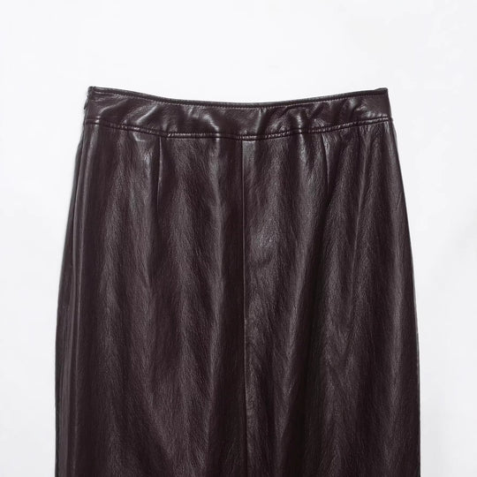 Damen Midi-Lederrock mit geradem Schnitt und seitlichem Reißverschluss Nord Taschen