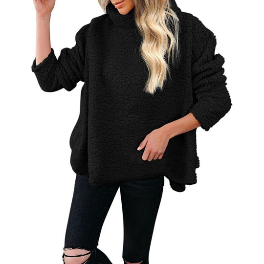 Damen Oversize-Sherpa-Pullover mit hohem Rollkragen, verlängertem Rückensaum und lässiger Silhouette Nord Taschen