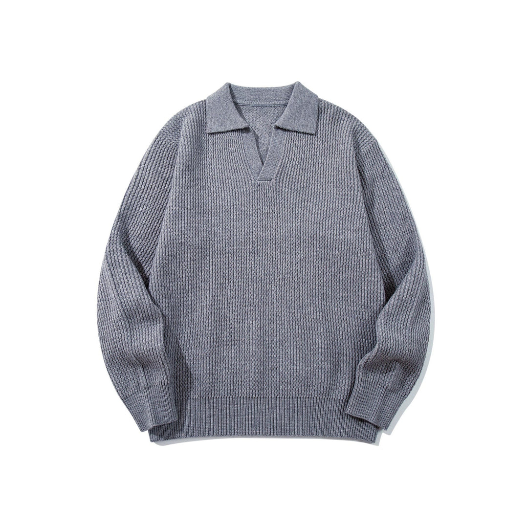 Herren Grobgestrickter Polokragen-Pullover mit V‑Ausschnitt und Rippenbündchen Nord Taschen