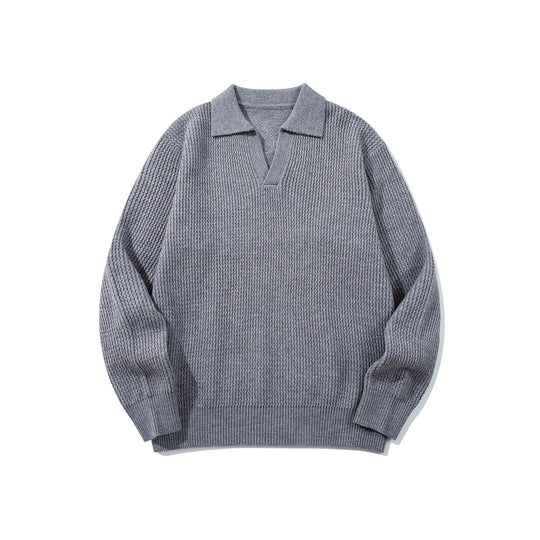 Herren Grobgestrickter Polokragen-Pullover mit V‑Ausschnitt und Rippenbündchen Nord Taschen