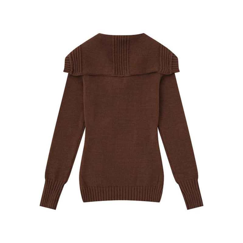 Damen Strickpullover mit Zopfmuster, Schalkragen und Knopfleiste Nord Taschen