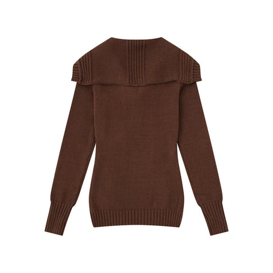 Damen Strickpullover mit Zopfmuster, Schalkragen und Knopfleiste Nord Taschen