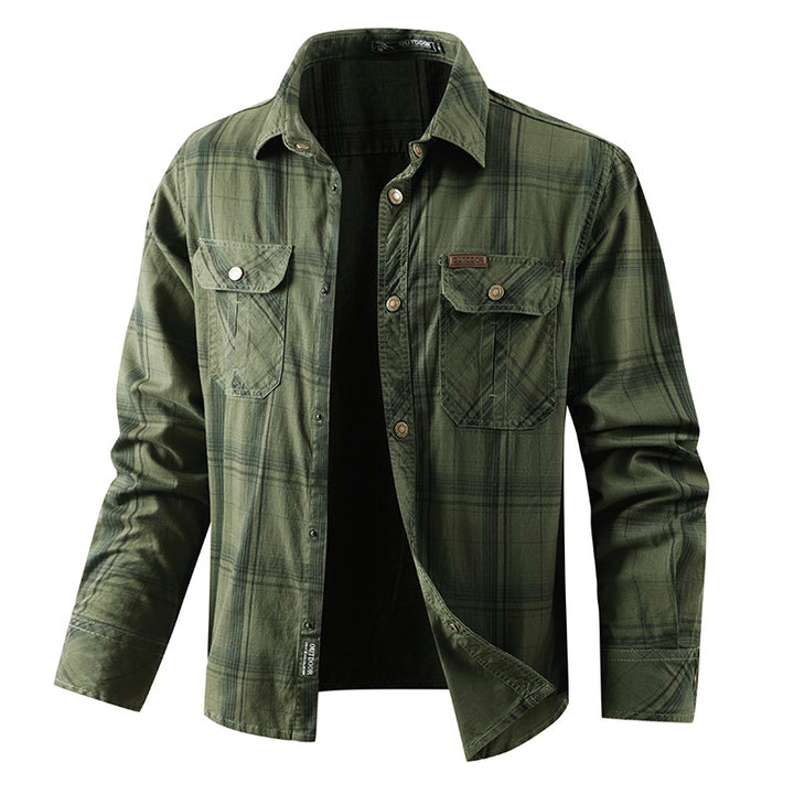 Herren  kariertes Overshirtjacke aus Baumwoll-Twill mit doppelt verstärkten Brusttaschen und verlängertem Schnitt Nord Taschen