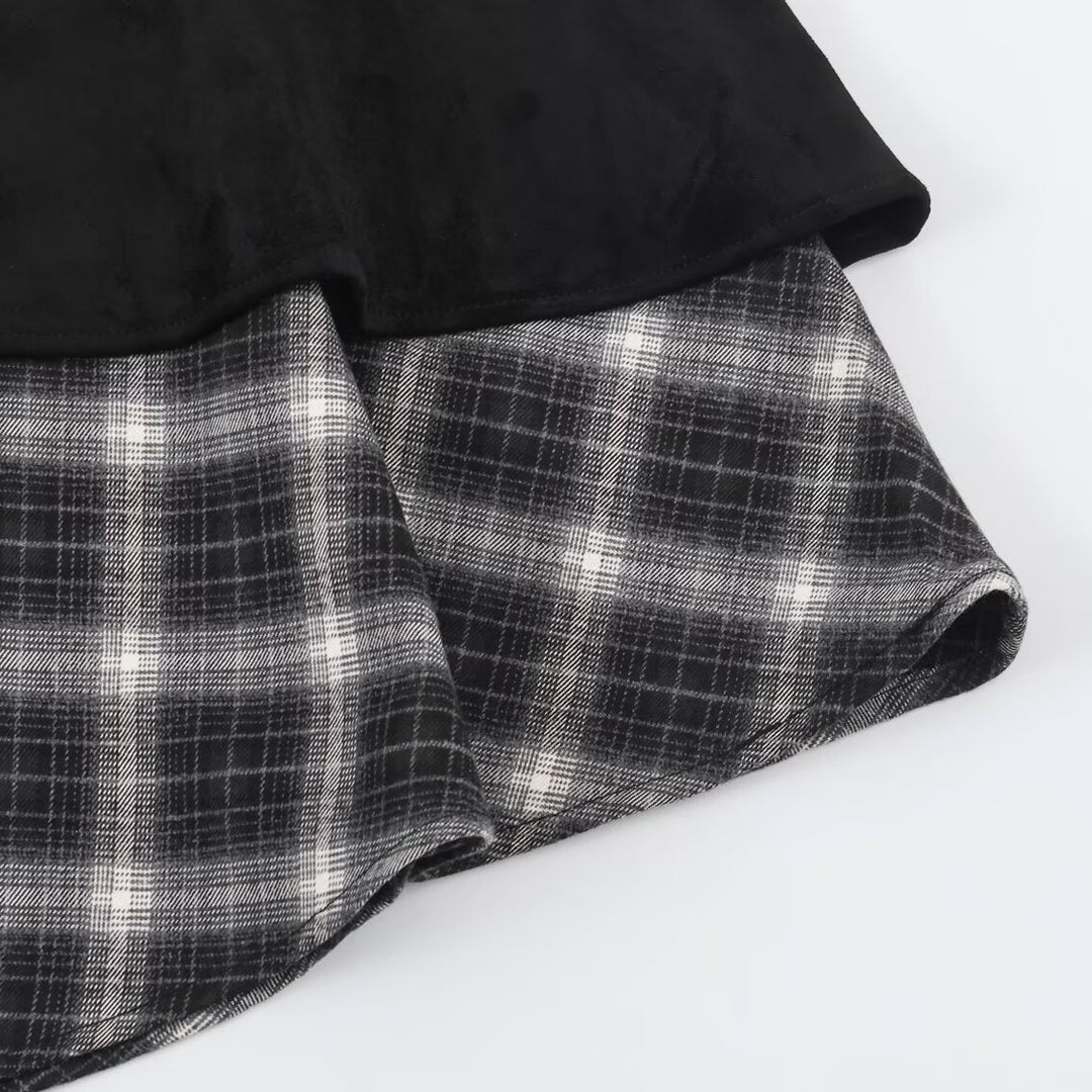 Damen Asymmetrischer Lagenrock mit Kunstleder-Oberschürze und kariertem Chiffon-Volant Nord Taschen
