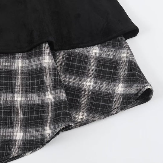 Damen Asymmetrischer Lagenrock mit Kunstleder-Oberschürze und kariertem Chiffon-Volant Nord Taschen