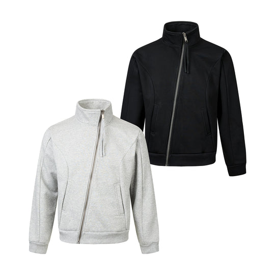 Unisex Kurz geschnittene Sweatjacke mit hohem Stehkragen und asymmetrischem Reißverschluss Nord Taschen
