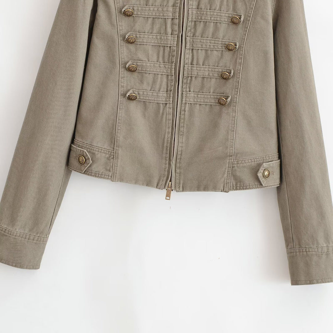 Damen Kurzjacke im Army‑Look aus Baumwoll‑Twill mit Stehkragen und dekorativen Zierriegeln Nord Taschen