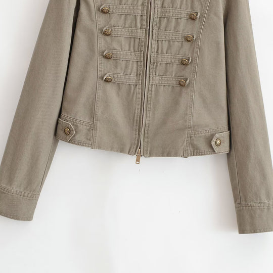 Damen Kurzjacke im Army‑Look aus Baumwoll‑Twill mit Stehkragen und dekorativen Zierriegeln Nord Taschen