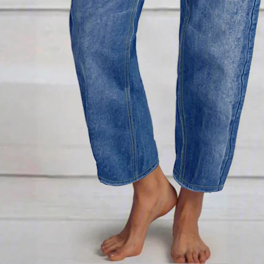 Damen Hochtaillierte Cropped-Jeans mit weiter Straight‑Leg-Passform Nord Taschen