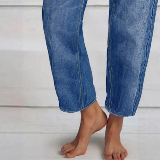 Damen Hochtaillierte Cropped-Jeans mit weiter Straight‑Leg-Passform Nord Taschen