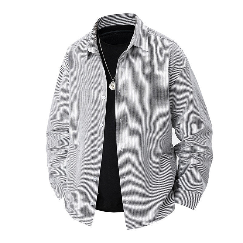 Herren gestreiftes Overshirt-Hemd mit lockerer Passform und Kentkragen Nord Taschen