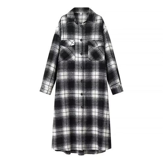 Damen Longline-Karo-Überhemd mit Oversize-Schnitt und aufgesetzten Pattentaschen Nord Taschen
