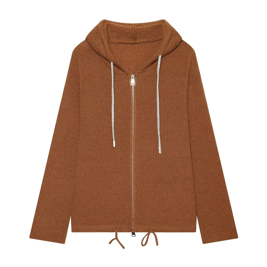 Damen Strickkapuzenjacke mit durchgehendem Reißverschluss, Rippenstruktur und Tunnelzug Nord Taschen