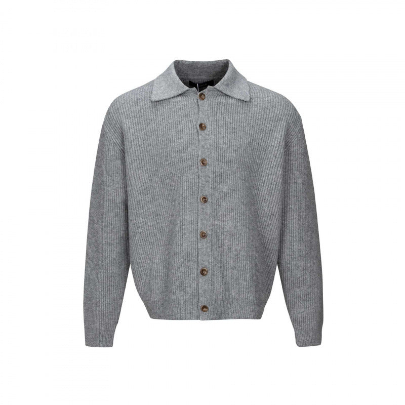 Herren Grobstrick-Cardigan mit Hemdkragen und durchgehender Knopfleiste Nord Taschen