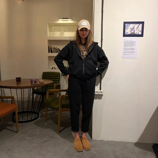 Damen lässiges Fleece-Zweiteiler mit Oversize-Kapuzenjacke und tapered Joggerhose Nord Taschen