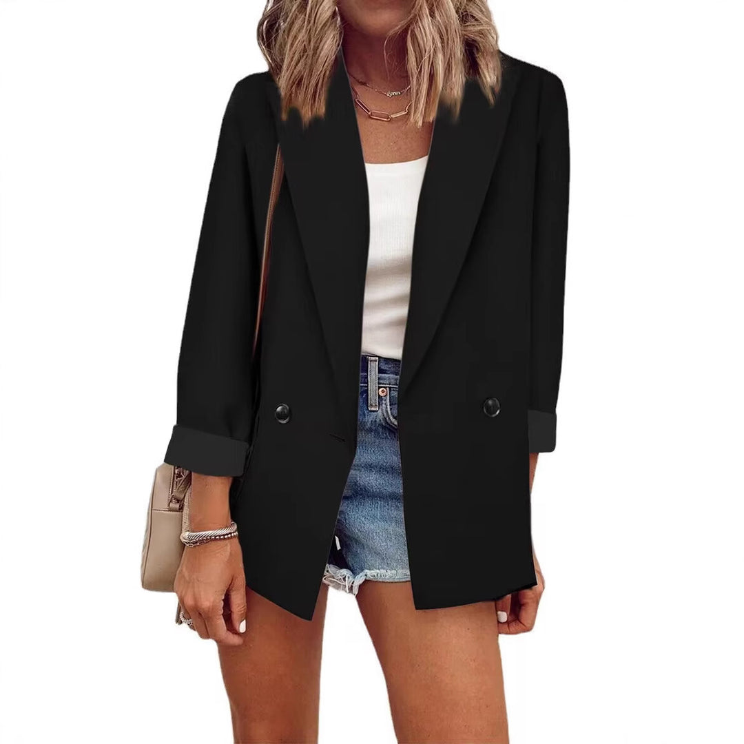 Damen Lockerer Longline-Blazer mit aufgekrempelten Ärmeln und zweireihiger Knopfleiste Nord Taschen
