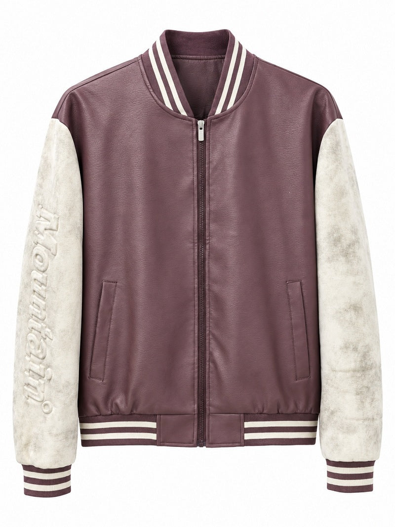 Herren Varsity‑Bomberjacke im College‑Stil mit Lederimitatkörper und kontrastierenden Wildlederärmeln Nord Taschen