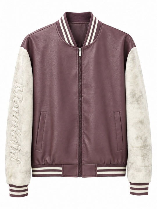 Herren Varsity‑Bomberjacke im College‑Stil mit Lederimitatkörper und kontrastierenden Wildlederärmeln Nord Taschen