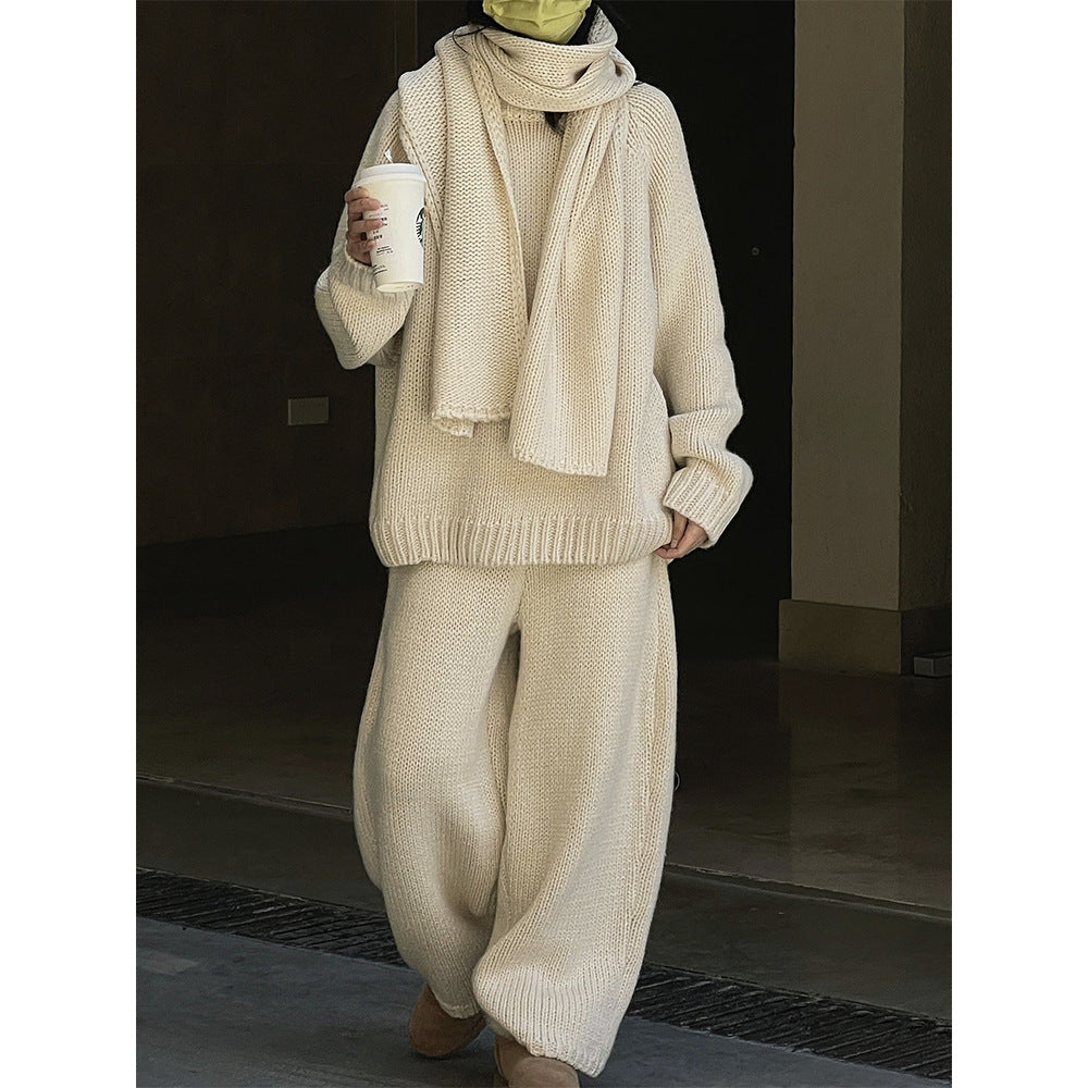 Damen Relaxter Grobstrick-Raglanpullover mit weitem Bund und geripptem Abschluss Nord Taschen